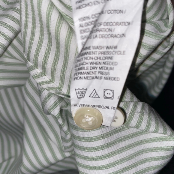 Men's IZOD Casual Button Down Shirt XL White Green Striped 100% Cotton - Picture 5 of 5